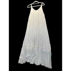 White Maxi Dress with Lace Trim - Lightweight Summer Slip Dress